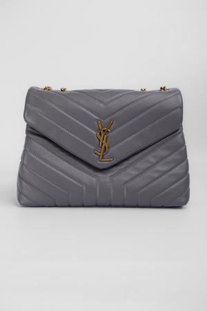 Сумка 32 см золотий лого сіра шкіра 040121