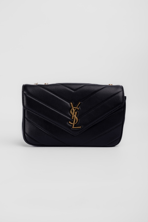 Сумка 23 см золоте лого чорна шкіра 040146