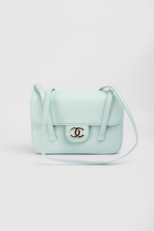 Сумка 22 см золоте лого бірюзова шкіра рельеф 040155