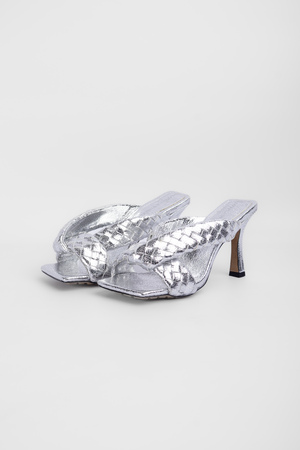 Шльопанці плетіння срібло шкіра 040197