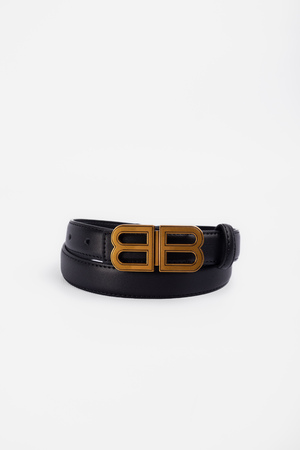 Ремінь золота пряжка чорна шкіра 040231