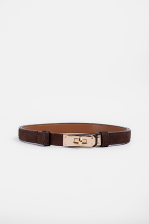 Ремінь золота фурнітура шокладна замша 040343