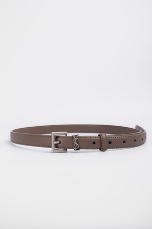 Ремінь тонкий срібна пряжка темно-сіра шкіра 040450