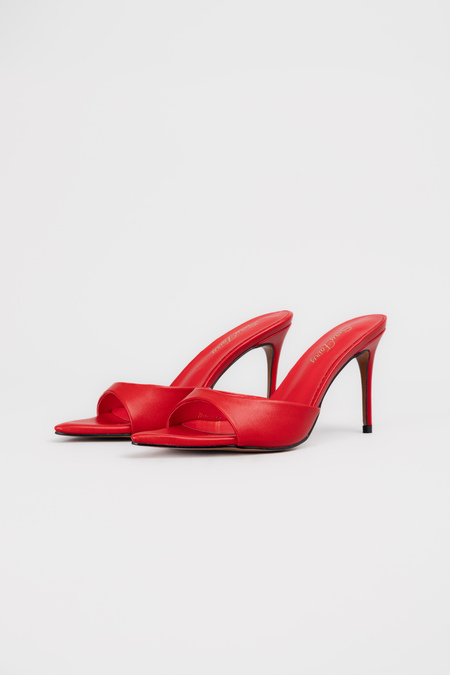 Шльопанці 10 см каблук червона шкіра 040600