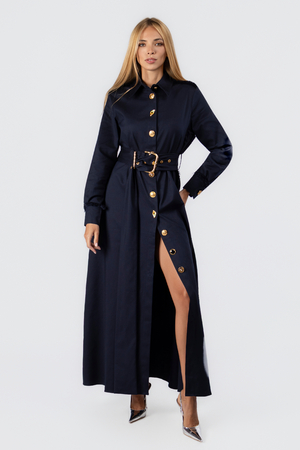 Сукня довгий рукав золоті гудзики синій текстиль 042166
