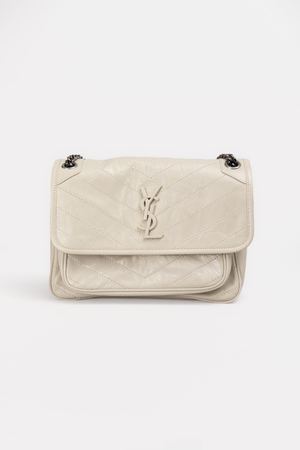 Сумка 27 см серебряная фурнитура молочная кожа 042859